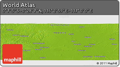 Physical Panoramic Map of the Area around 0° 10' 31" N, 116° 31' 30" E
