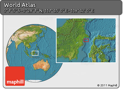 Satellite Location Map of the Area around 0° 10' 31" N, 118° 13' 29" E