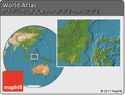 Satellite Location Map of the Area around 0° 10' 31" N, 118° 13' 29" E