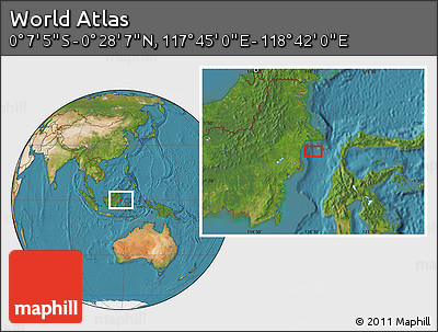 Satellite Location Map of the Area around 0° 10' 31" N, 118° 13' 29" E