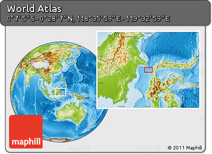 Physical Location Map of the Area around 0° 10' 31" N, 119° 4' 29" E