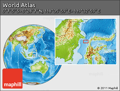 Physical Location Map of the Area around 0° 10' 31" N, 119° 4' 29" E