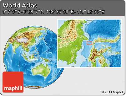Physical Location Map of the Area around 0° 10' 31" N, 119° 4' 29" E