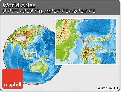 Physical Location Map of the Area around 0° 10' 31" N, 119° 55' 30" E