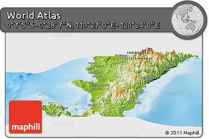 Physical Panoramic Map of the Area around 0° 10' 31" N, 119° 55' 30" E