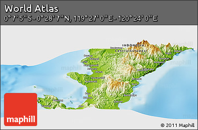 Physical Panoramic Map of the Area around 0° 10' 31" N, 119° 55' 30" E