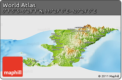 Physical Panoramic Map of the Area around 0° 10' 31" N, 119° 55' 30" E