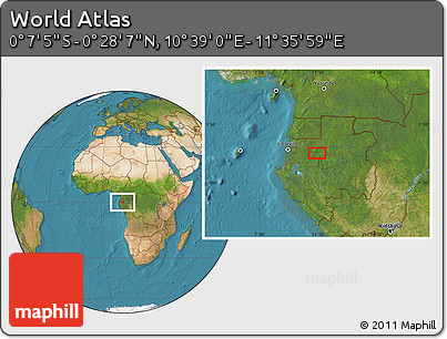 Satellite Location Map of the Area around 0° 10' 31" N, 11° 7' 30" E
