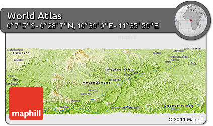 Physical Panoramic Map of the Area around 0° 10' 31" N, 11° 7' 30" E