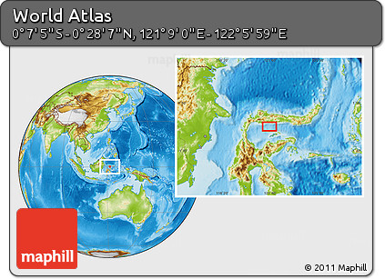 Physical Location Map of the Area around 0° 10' 31" N, 121° 37' 30" E