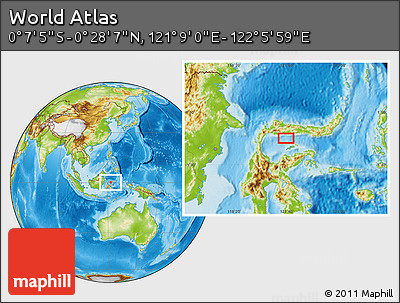 Physical Location Map of the Area around 0° 10' 31" N, 121° 37' 30" E
