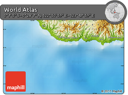 Physical Map of the Area around 0° 10' 31" N, 123° 19' 29" E
