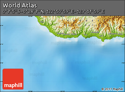 Physical Map of the Area around 0° 10' 31" N, 123° 19' 29" E