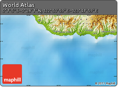 Physical Map of the Area around 0° 10' 31" N, 123° 19' 29" E