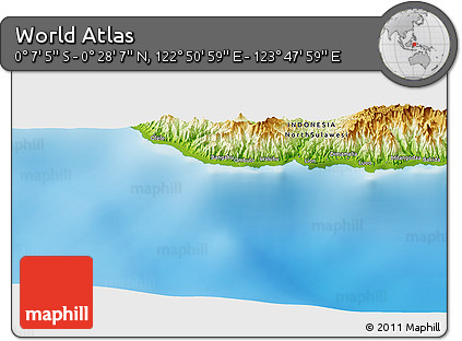 Physical Panoramic Map of the Area around 0° 10' 31" N, 123° 19' 29" E