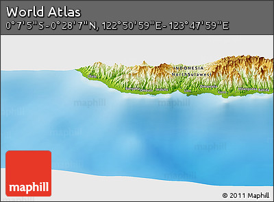 Physical Panoramic Map of the Area around 0° 10' 31" N, 123° 19' 29" E