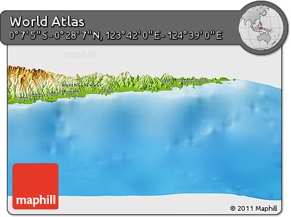 Physical Panoramic Map of the Area around 0° 10' 31" N, 124° 10' 30" E