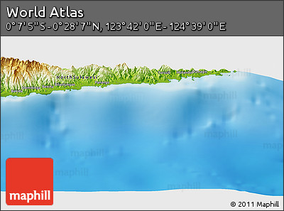 Physical Panoramic Map of the Area around 0° 10' 31" N, 124° 10' 30" E
