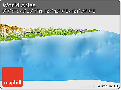 Physical Panoramic Map of the Area around 0° 10' 31" N, 124° 10' 30" E