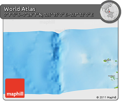 Physical 3D Map of the Area around 0° 10' 31" N, 126° 43' 29" E