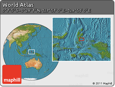 Satellite Location Map of the Area around 0° 10' 31" N, 128° 25' 30" E