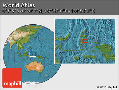 Satellite Location Map of the Area around 0° 10' 31" N, 128° 25' 30" E