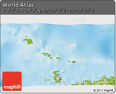 Physical 3D Map of the Area around 0° 10' 31" N, 130° 7' 30" E