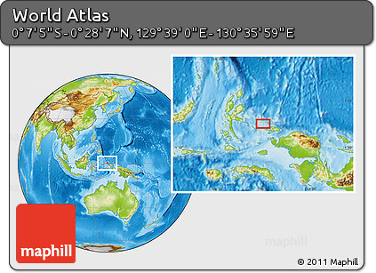 Physical Location Map of the Area around 0° 10' 31" N, 130° 7' 30" E
