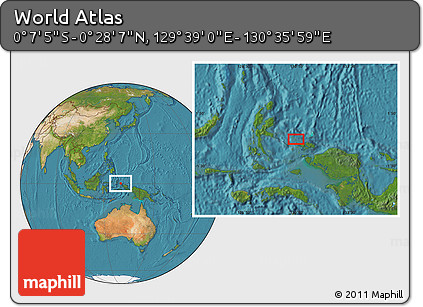 Satellite Location Map of the Area around 0° 10' 31" N, 130° 7' 30" E