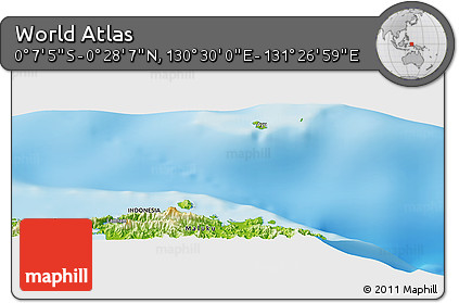 Physical Panoramic Map of the Area around 0° 10' 31" N, 130° 58' 29" E