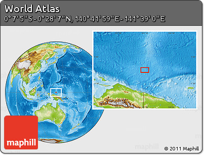 Physical Location Map of the Area around 0° 10' 31" N, 141° 10' 30" E