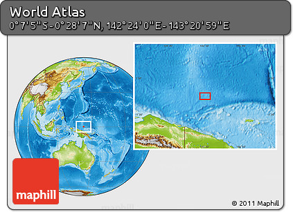 Physical Location Map of the Area around 0° 10' 31" N, 142° 52' 30" E