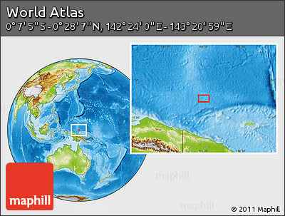 Physical Location Map of the Area around 0° 10' 31" N, 142° 52' 30" E