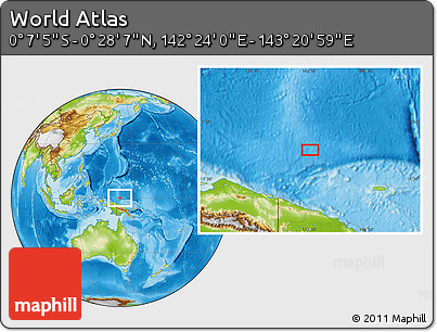 Physical Location Map of the Area around 0° 10' 31" N, 142° 52' 30" E