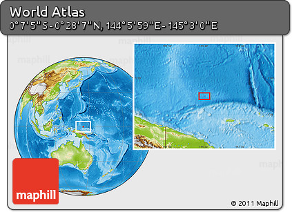 Physical Location Map of the Area around 0° 10' 31" N, 144° 34' 29" E