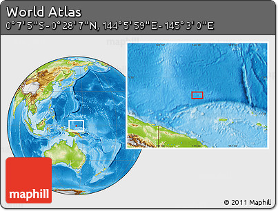 Physical Location Map of the Area around 0° 10' 31" N, 144° 34' 29" E