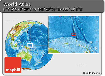 Physical Location Map of the Area around 0° 10' 31" N, 148° 49' 29" E