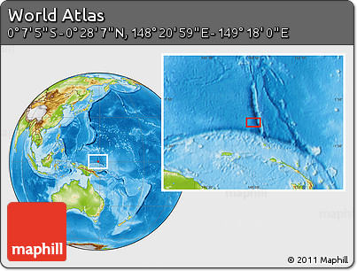 Physical Location Map of the Area around 0° 10' 31" N, 148° 49' 29" E