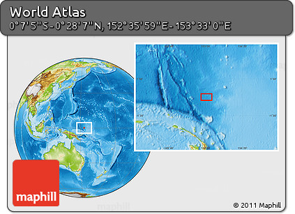 Physical Location Map of the Area around 0° 10' 31" N, 153° 4' 29" E