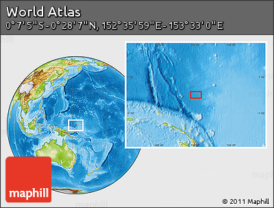 Physical Location Map of the Area around 0° 10' 31" N, 153° 4' 29" E
