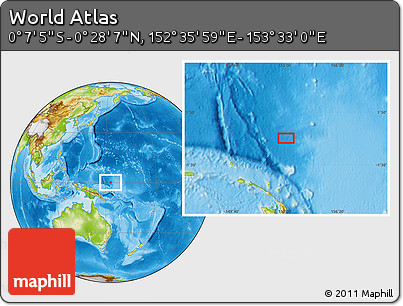 Physical Location Map of the Area around 0° 10' 31" N, 153° 4' 29" E