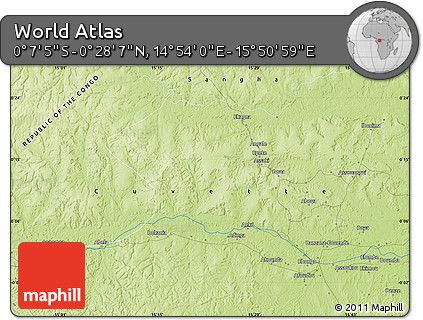 Physical Map of the Area around 0° 10' 31" N, 15° 22' 30" E
