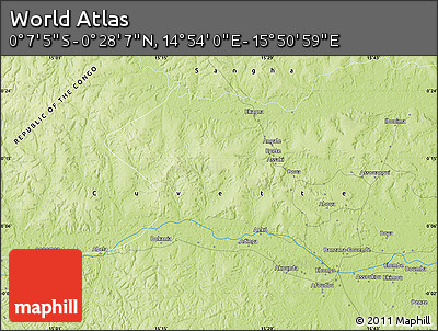 Physical Map of the Area around 0° 10' 31" N, 15° 22' 30" E
