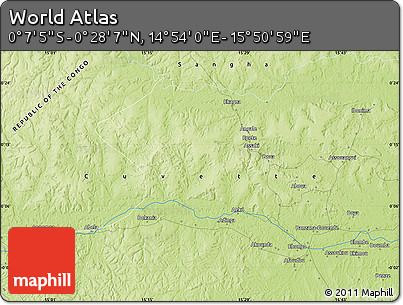 Physical Map of the Area around 0° 10' 31" N, 15° 22' 30" E