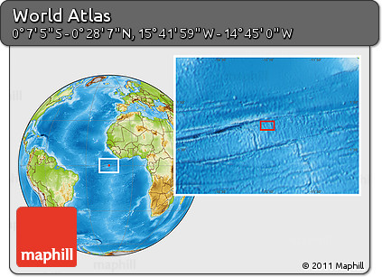 Physical Location Map of the Area around 0° 10' 31" N, 15° 13' 29" W