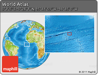 Physical Location Map of the Area around 0° 10' 31" N, 15° 13' 29" W