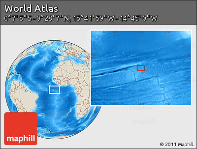 Shaded Relief Location Map of the Area around 0° 10' 31" N, 15° 13' 29" W