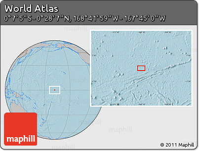 Gray Location Map of the Area around 0° 10' 31" N, 168° 13' 29" W, hill shading