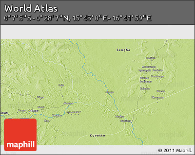 Physical 3D Map of the Area around 0° 10' 31" N, 16° 13' 30" E