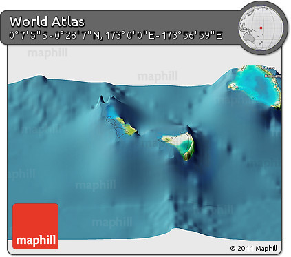 Satellite 3D Map of the Area around 0° 10' 31" N, 173° 28' 29" E